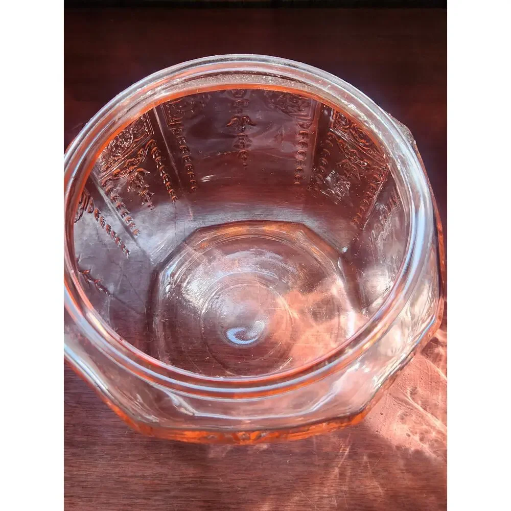 Vintage Pink Depression Glass Paneled Cookie Jar No Lid,
